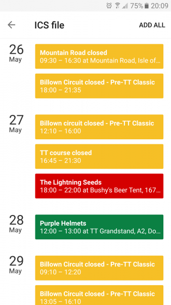 The Bushy's TT 2017 smartphone calendar