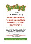 Bushy's TT 2018 21st Birthday Party Jobs Ad